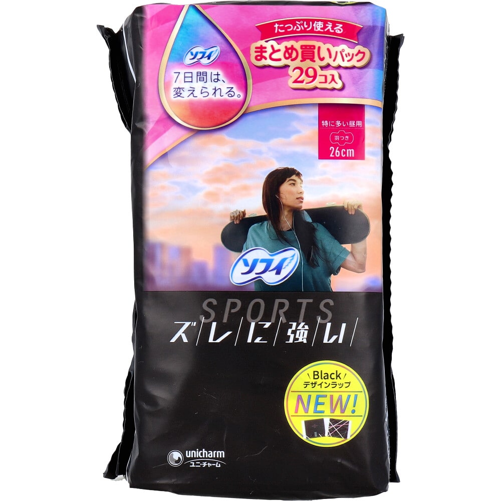 ユニ・チャーム ソフィ SPORTS 特に多い昼用 羽つき 26cm 29個入