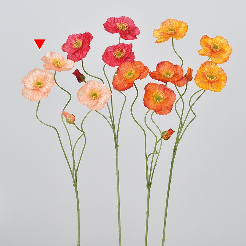 アスカ商会 造花 A-34384 ポピー×3 つぼみ×1 #004 ピ-チ 1本（ご注文