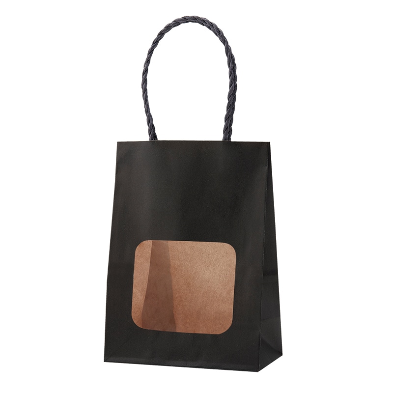 パックタケヤマ 窓付き手提げ紙袋 ウィンドウミニバッグ 白無地 紺