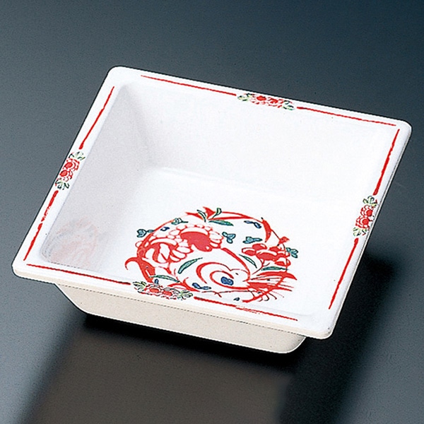 福井クラフト 松花堂用小鉢 渕付角鉢 赤絵 22000900 1個（ご注文