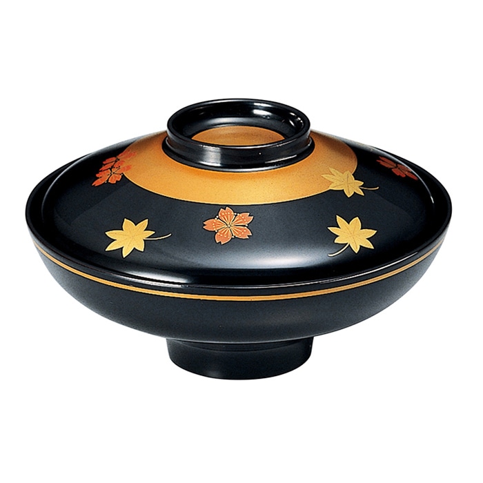 福井クラフト 木質 5寸 富士型煮物椀 金帯春秋 手塗漆 蒔絵 内黒 32603210 1個(ご注文単位1個)【直送品】