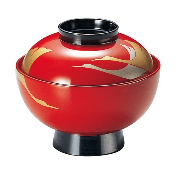 福井クラフト 木質 4.3寸 雑煮椀 蓋親セット イチョウ鶴 手塗漆 蒔絵 内朱 32603220 1個(ご注文単位1個)【直送品】