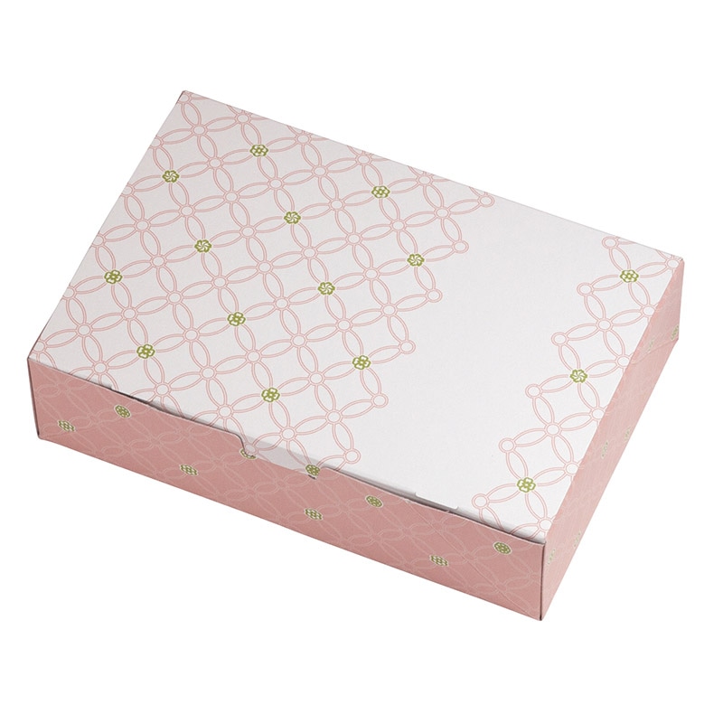 ヤマニパッケージ 和菓子箱　ルミアサービス箱　七宝つなぎ うすべに色　トレー付　6個 19-651UB 100個/束（ご注文単位2束）【直送品】