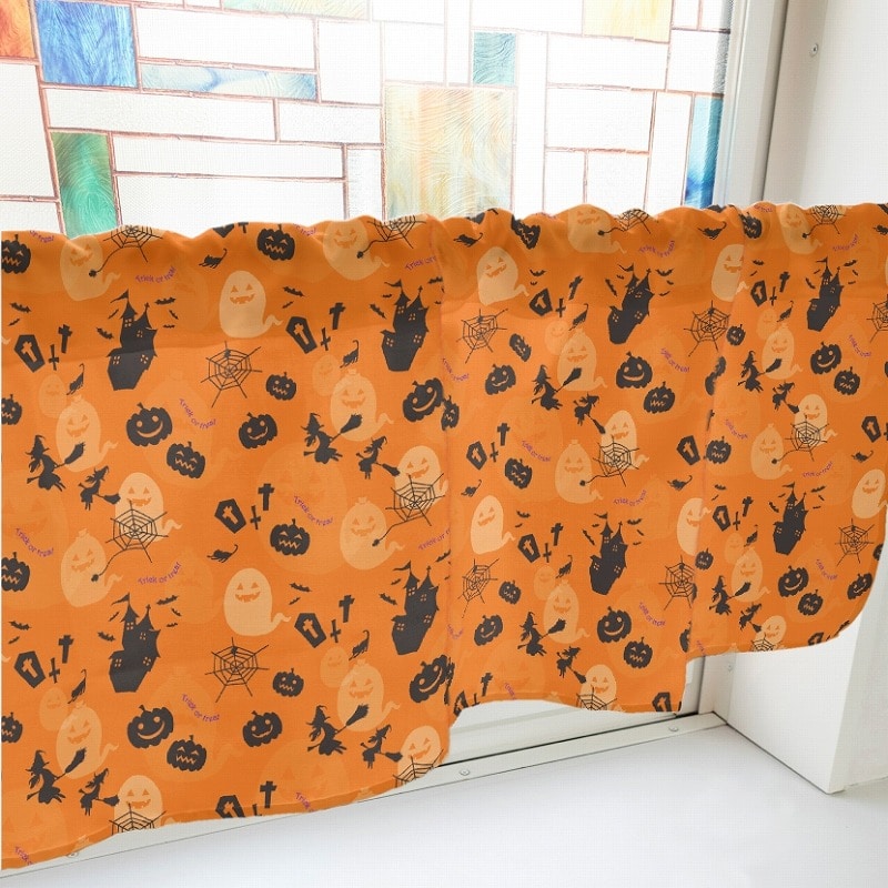 P・O・Pプロダクツ カフェカーテン W1000 41151 ハロウィン オレンジ 1枚(ご注文単位1枚)【直送品】