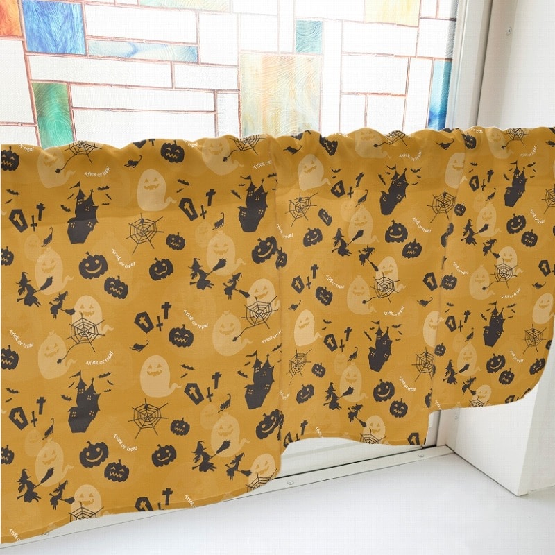 P・O・Pプロダクツ カフェカーテン W800 41152 ハロウィン 茶 1枚(ご注文単位1枚)【直送品】