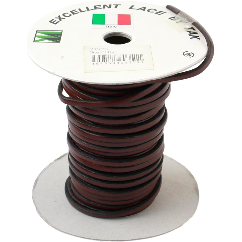 日本紐釦貿易 イタリア製本革コード 3ｍｍ幅 10ｍ巻 茶 YC3-10M-45 （ご注文単位1巻）【直送品】