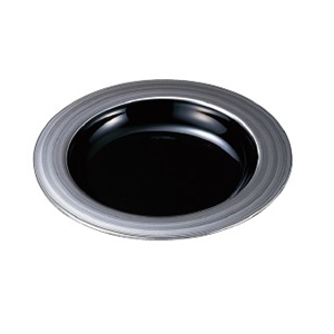 若泉漆器 8寸洋皿 黒渕銀刷毛目 M-8-22 1個(ご注文単位1個)【直送品】