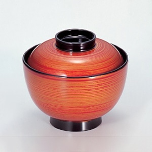 若泉漆器 3.8寸仙才椀 朱刷毛目つば黒 W-2-20 1個(ご注文単位1個)【直送品】