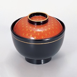 若泉漆器 3.8寸仙才椀 麻の葉朱S・H塗 W-2-21 1個(ご注文単位1個)【直送品】