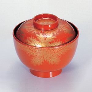 若泉漆器 3.8寸仙才椀 朱にシダS・H塗 W-2-23 1個(ご注文単位1個)【直送品】