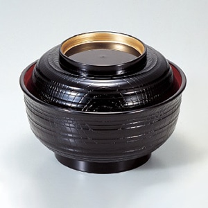 若泉漆器 5寸乱筋丼　黒内朱つば金  1-215-1 1個（ご注文単位1個）【直送品】