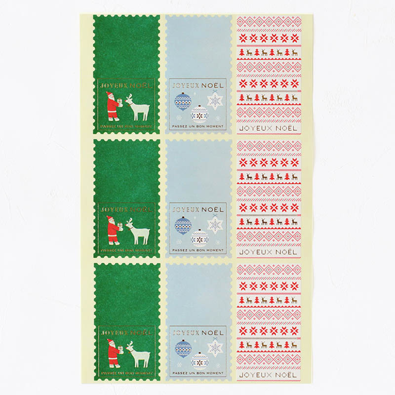 クリスマスヘッダーシール　9片 3種アソート　切手風 98381 10冊/束（ご注文単位1束）【直送品】