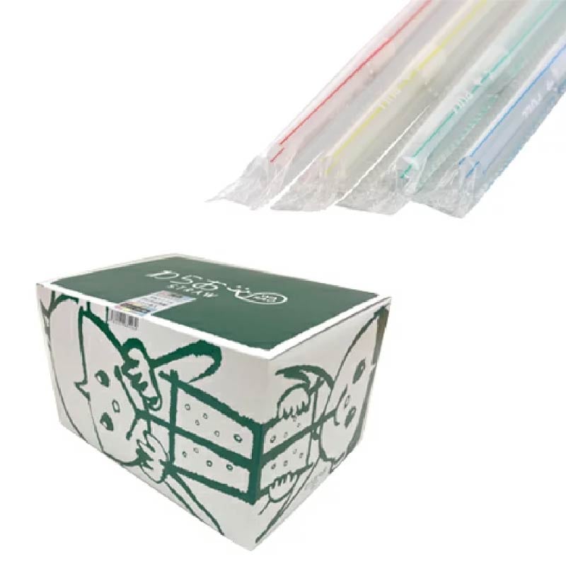 シバセ工業 フレックスストロー 6mm×21cm ストライプ　クリア地 1箱（ご注文単位1箱）【直送品】