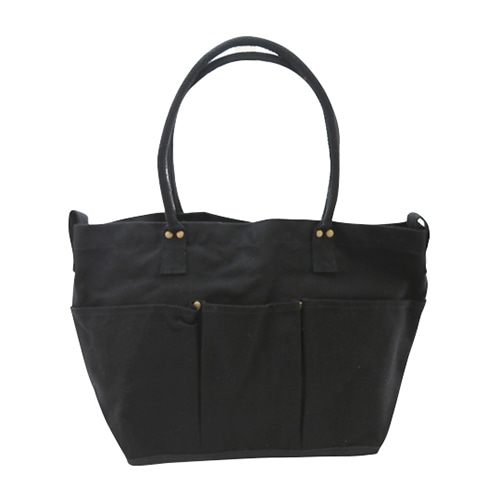 ジェイワークスプランニング キャンバストートバッグ 厚手 マルチポケット M ブラック JW010 1個(ご注文単位1個)【直送品】