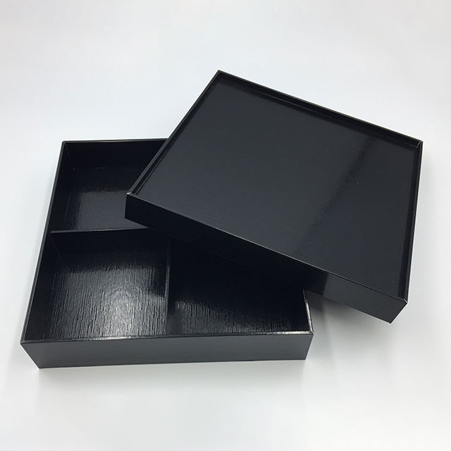 仕出容器 黒漆 貼箱 四つ仕切 7寸 10個/袋（ご注文単位4袋
