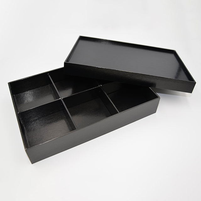 仕出容器 黒漆 貼箱 六つ仕切 260-180 10個/袋（ご注文単位4袋
