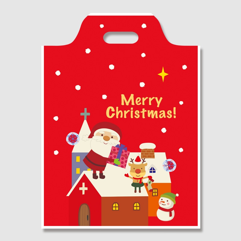 HEIKO クリスマス手抜きポリ袋 ハンディバッグ S サンタの贈り物 100枚/袋