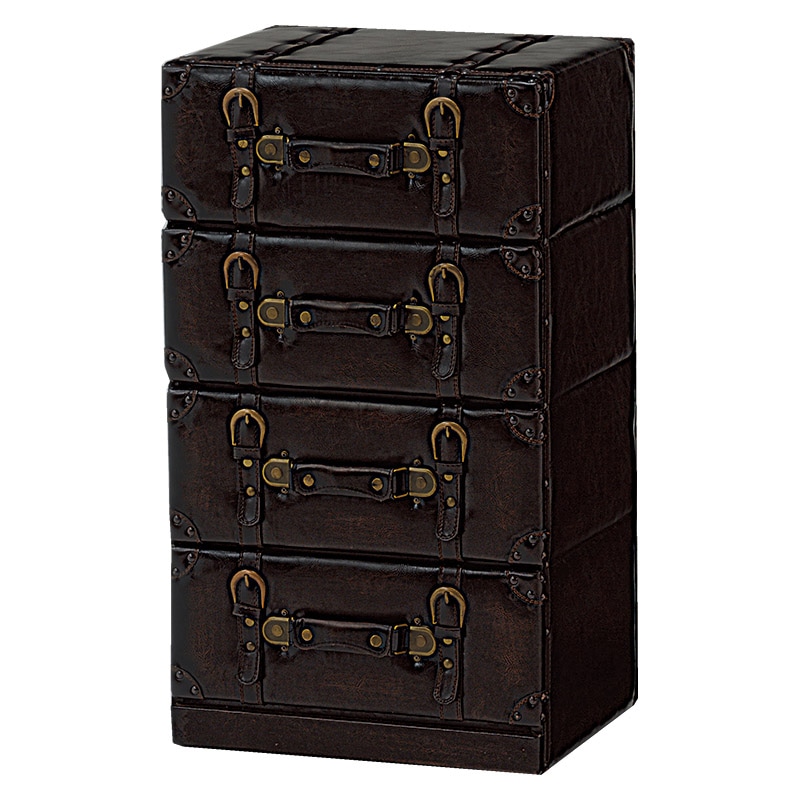 萩原 トランク風チェスト 4段 ダークブラウン MCH-6004DBR 1台(ご注文単位1台)【直送品】