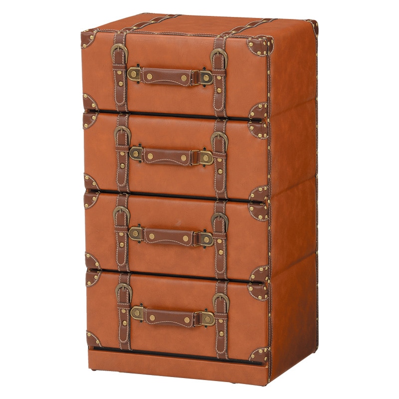 萩原 トランク風チェスト 4段 ライトブラウン MCH-6004LBR 1台(ご注文単位1台)【直送品】