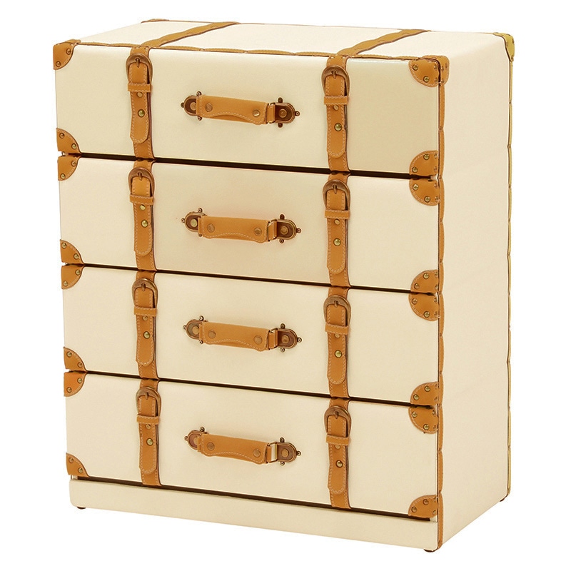 萩原 トランク風チェスト ワイド4段 アイボリー MCH-6014IV 1台(ご注文単位1台)【直送品】