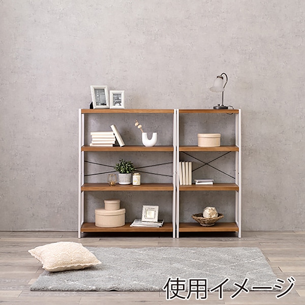 萩原 木製ラック 幅60cm 4段 ホワイトウォッシュ×ライトブラウン