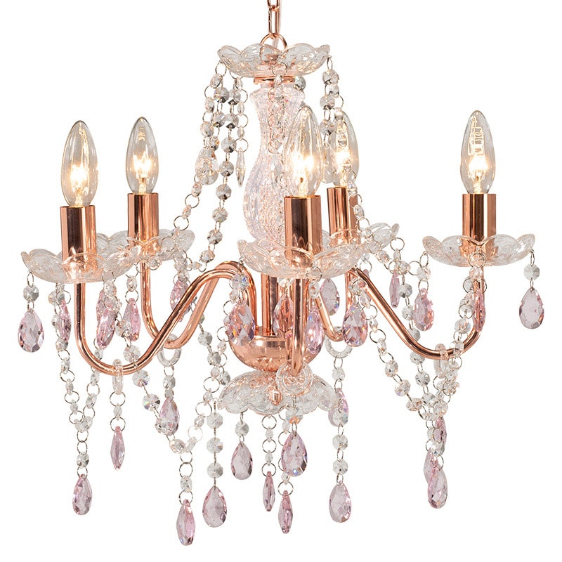 萩原 ガラスシャンデリア 5灯 ピンク NL-8628PK 1台（ご注文単位1台