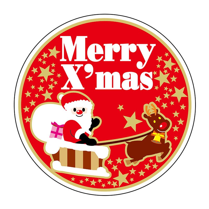 ヒカリ紙工 シール SMラベル 500枚入 GY019 Merry X’mas 赤サンタ 1袋(ご注文単位1袋)【直送品】
