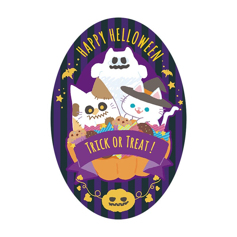 ヒカリ紙工 シール SMラベル 500枚入 GY241 HAPPYHELLOWEEN猫耳トリオ 1袋(ご注文単位1袋)【直送品】