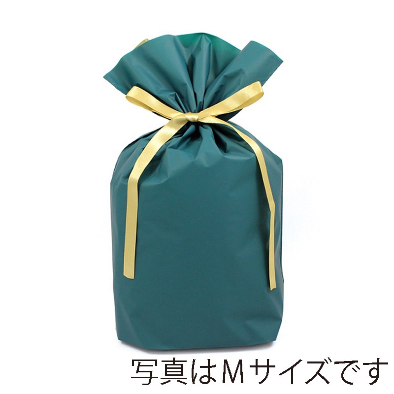 カクケイ 梨地リボン付巾着袋 LL　ダークグリーン　 FK2425 　20枚入/パック（ご注文単位10パック）【直送品】