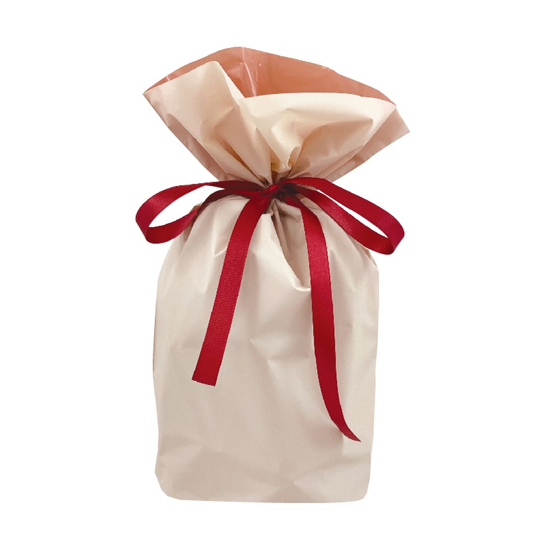 カクケイ 梨地リボン付巾着袋 M　ベージュ　 FK2451 　20枚入/パック（ご注文単位10パック）【直送品】