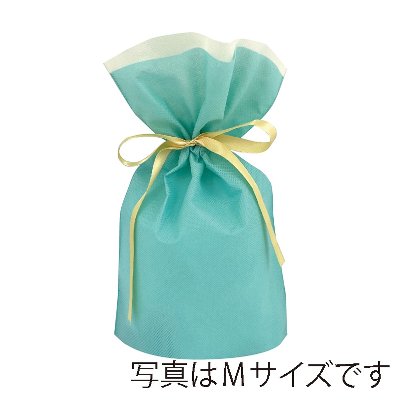 カクケイ 不織布リボン付巾着袋 LL　ミント　 FK3121　10枚入/ パック（ご注文単位10パック）【直送品】
