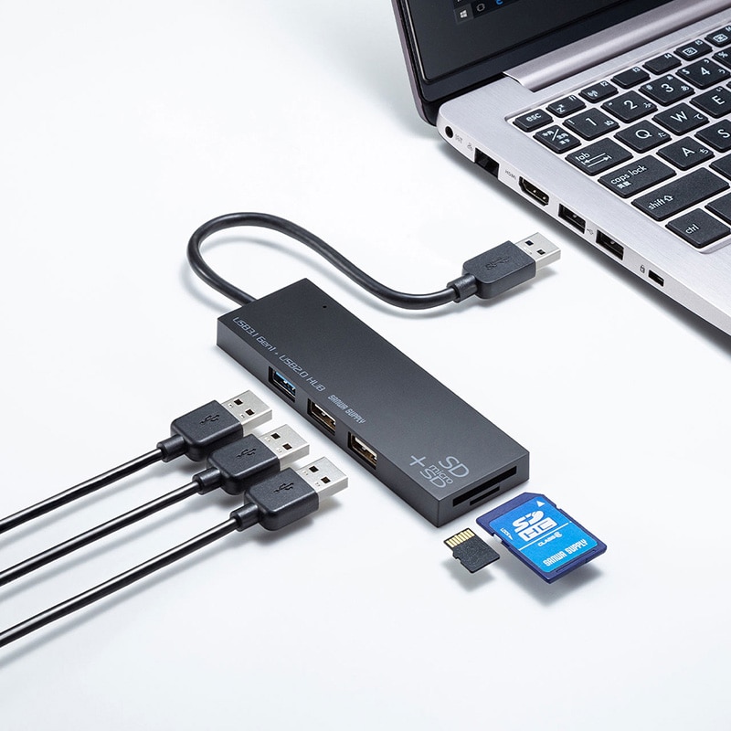 サンワサプライ USB3.1＋2.0コンボハブ カードリーダー付き USB