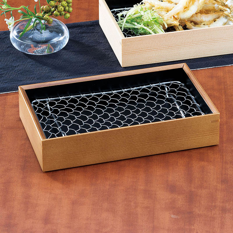 ヤマコー 木製　天ぷら盛皿　ステンレス目皿付 ライトブラウン／内黒 18218 1個（ご注文単位1個）【直送品】