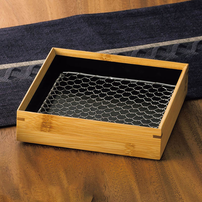 ヤマコー 竹　天ぷら盛皿　内黒　ステンレス目皿付 正角5寸 18261 1個（ご注文単位1個）【直送品】