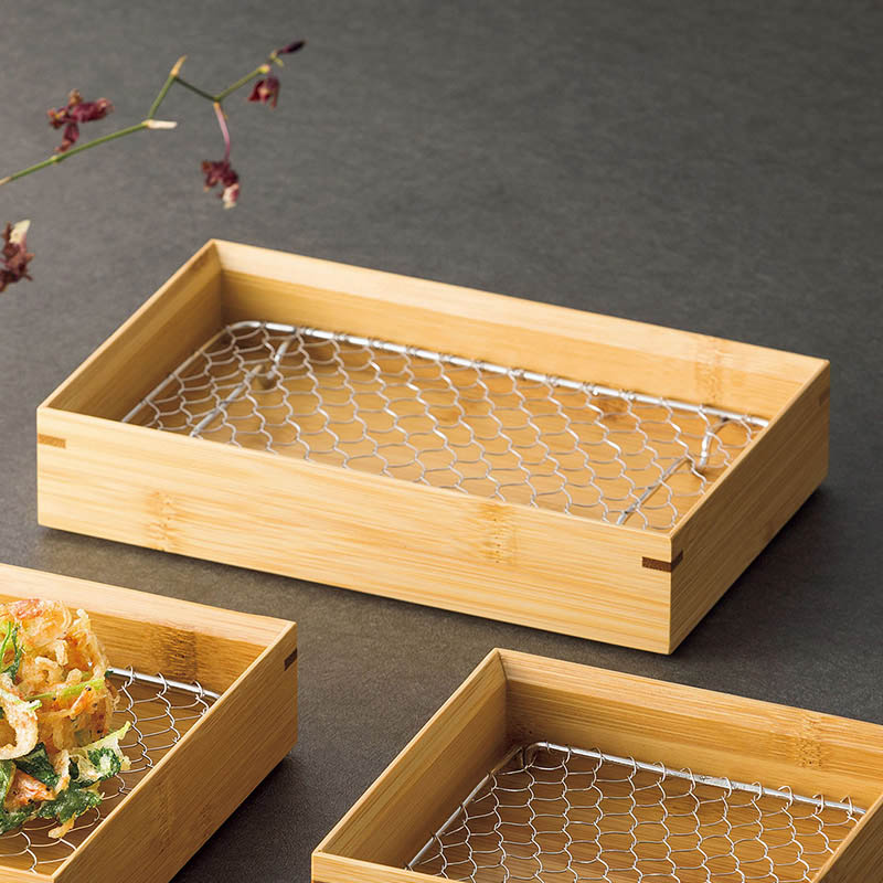 ヤマコー 竹　天ぷら盛皿　クリアー　ステンレス目皿付 長角 18269 1個（ご注文単位1個）【直送品】