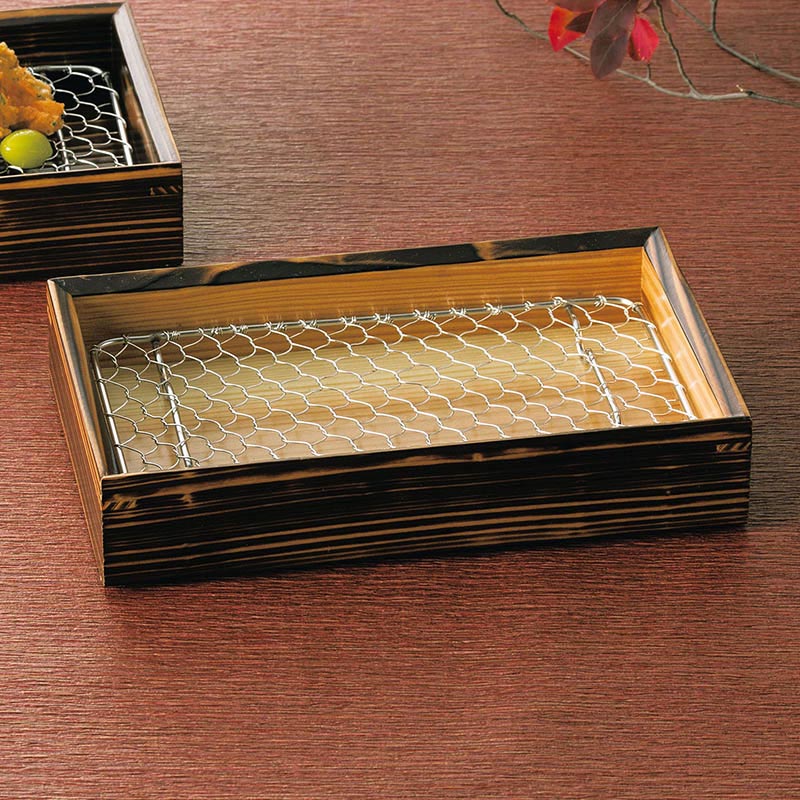 ヤマコー 焼杉　天ぷら盛皿　ステンレス目皿付 内側クリアー 18273 1個（ご注文単位1個）【直送品】